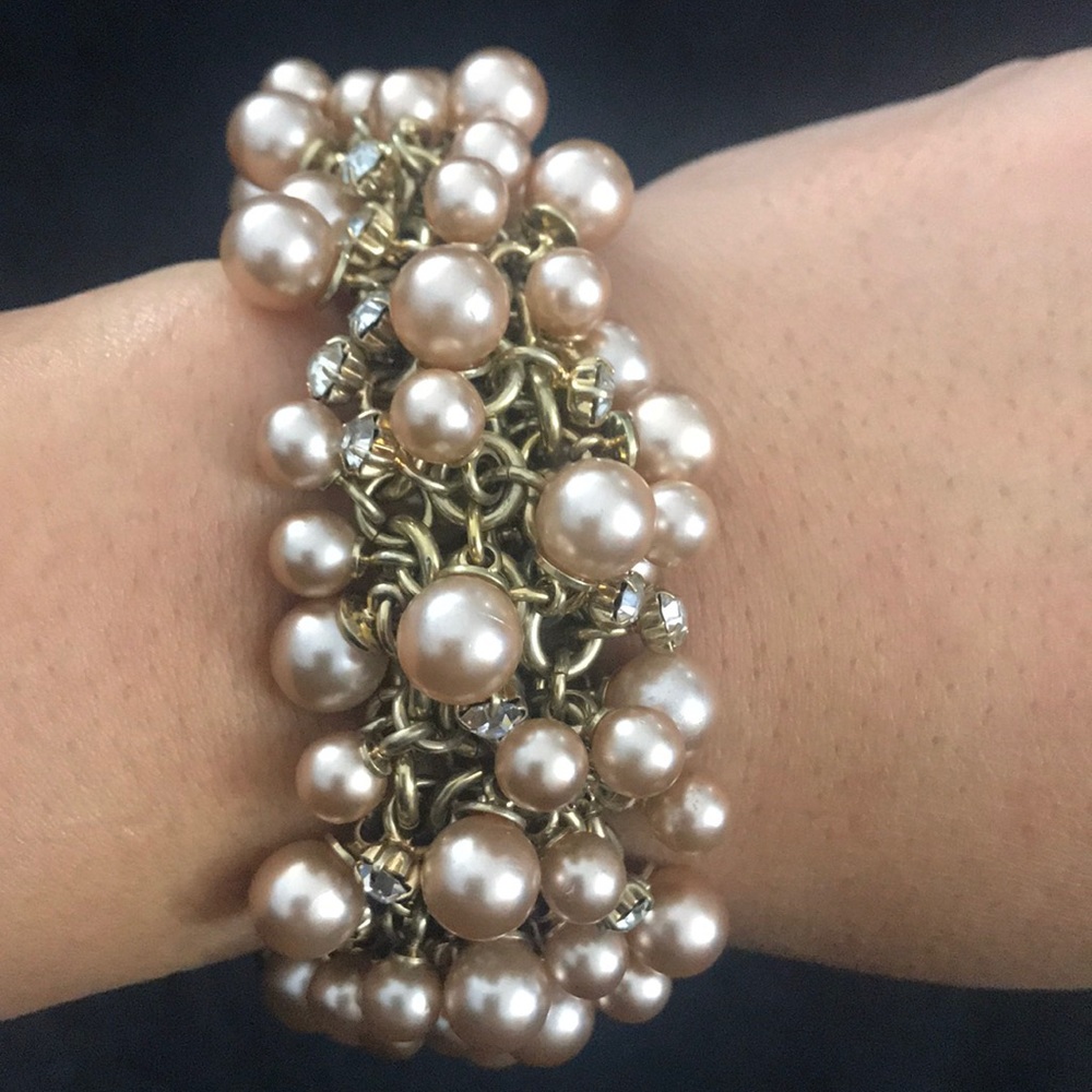 Pink Pearl with Rhinestone Cluster Bracelet